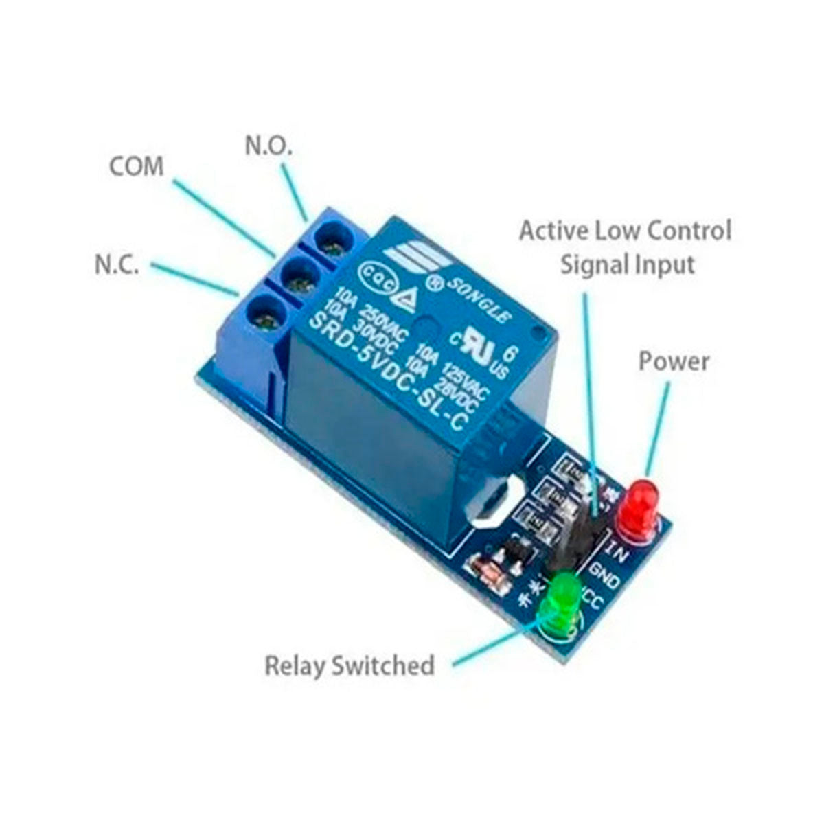 Arduino Módulo Relé JQC-3FF-S-Z 5V 10A Un Canal LED Automatización